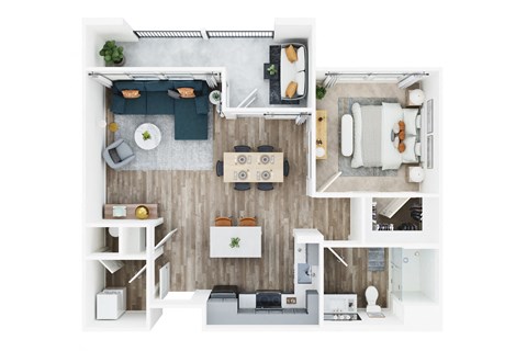 Floor plan for 1 bed, 1 bath, 746 sqft